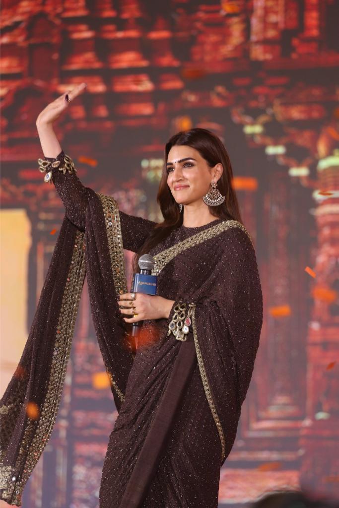 Kriti Sanon portrays the role of Sita in the magnum opus. She was a vision at the launch event in a black saree.
